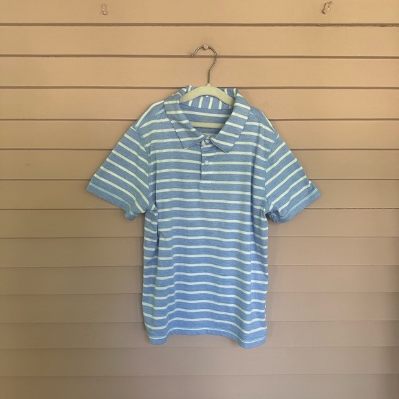 Hanna Andersson Boys Striped Blue Recycled Polyester Polo 6 - Picture 5 of 5